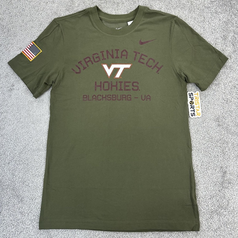 Virginia Tech Hokies Shirt Mens Small Green Nike Dri Fit Military Appreciation
